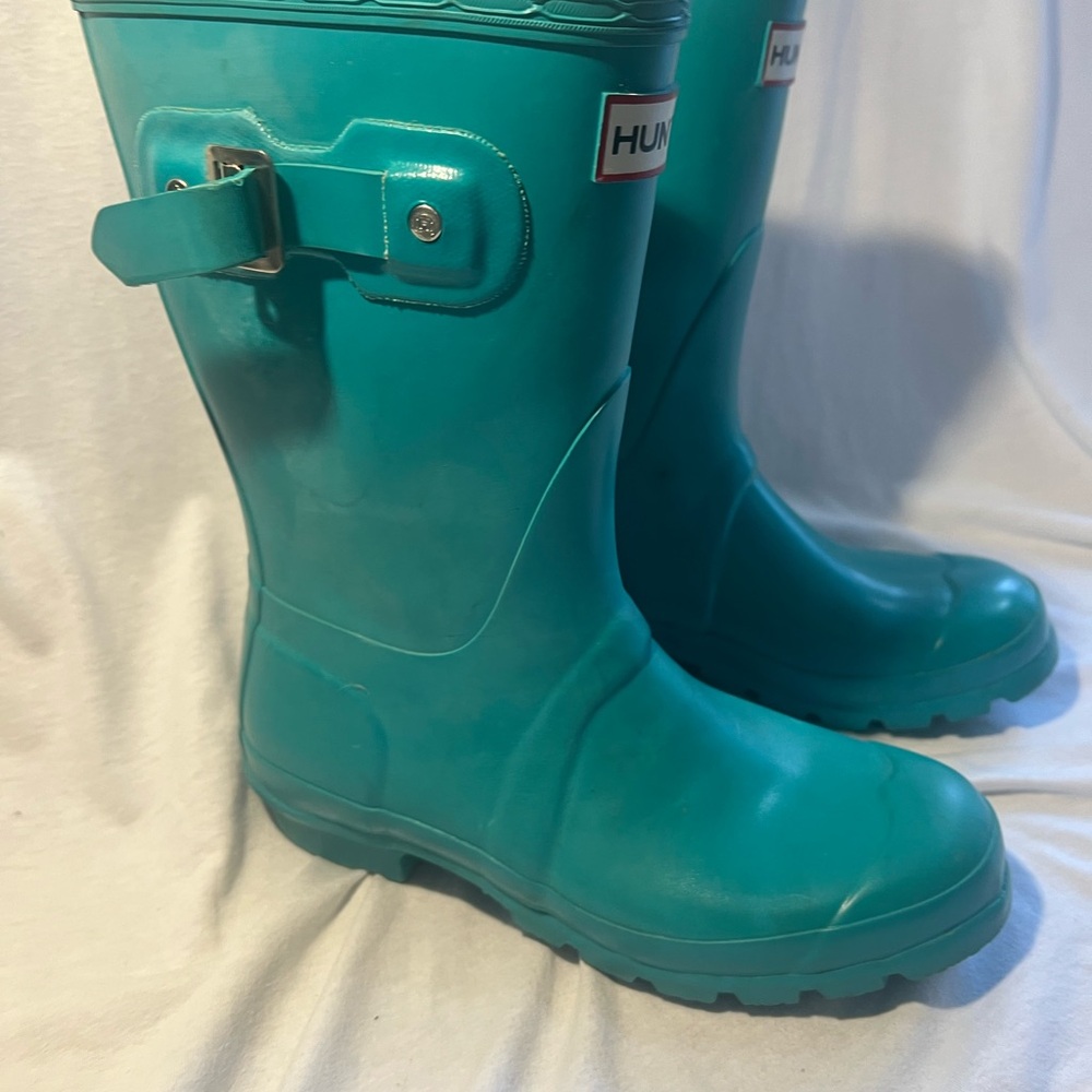Hunter Original Gloss Mid Rain Boots Turquoise Tiffany Blue - Rare - size 6